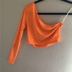 One shoulder neon crop top